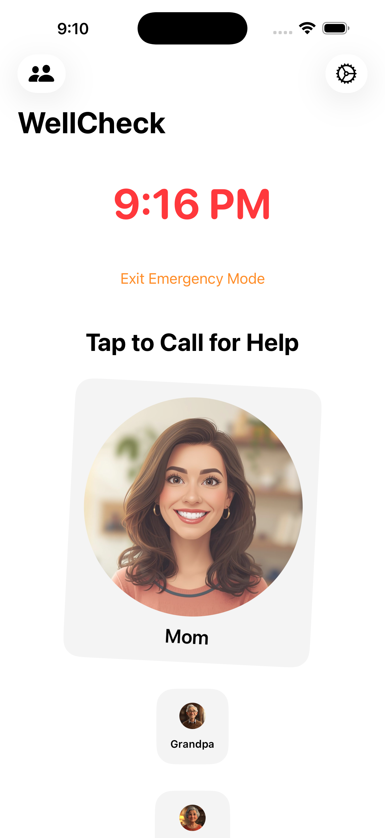 Emergency calling interface with family photos